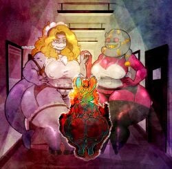 1boy 2girls banette cursed din_(artist) doll female furry maid male shark tagme
