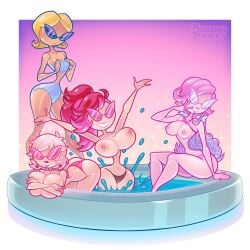 4girls armpits ass bimbo bimbo_body bimbofication bimbofied bleedingpervert body_modification breasts dollification female implied_transformation knick_knack permanent_smile smile sunglasses sunnification sunny_miami thick_thighs thin_waist tinted_eyewear transformation wide_hips