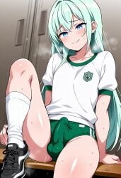 1femboy after_training ai_generated androgynous artist_request crossdressing disgusting_smell erect_penis erection_under_buruma femboy feminine_body feminine_male gay girly lawngreen_hair light_blue_eyes male original_character original_characters otoko_no_ko otokonoko pênis_bulge penis removed_on_shoe sitting smell smell_feet smelly_feet solo sweat sweatdrop sweaty sweaty_body sweaty_feet trap yaoi