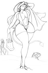 beach big_breasts bovid bovine breasts cow curvy_figure female handbag mature_female mrs._bull mrs_bull purse sketch string_bikini sunglasses swimsuit umbrella wide_hips
