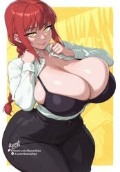 1girls absurd_res big_breasts bra breasts breasts_bigger_than_head busty chainsaw_man clothed clothing curvaceous curvy curvy_female digital_media_(artwork) eyebrows eyebrows_visible_through_hair eyelashes female female_focus female_only glistening glistening_body hi_res hourglass_figure huge_breasts light-skinned_female light_skin looking_at_viewer makima_(chainsaw_man) motion_lines reactchips red_hair solo thick_thighs twitter_link voluptuous voluptuous_female wide_hips yellow_eyes