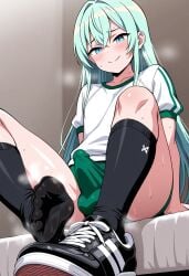 1femboy after_training ai_generated androgynous artist_request crossdressing disgusting_smell erect_penis erection_under_buruma femboy feminine_body feminine_male gay girly lawngreen_hair light_blue_eyes male original_character original_characters otoko_no_ko otokonoko pênis_bulge penis removed_on_shoe sitting smell smell_feet smelly_feet solo sweat sweatdrop sweaty sweaty_body sweaty_feet trap yaoi