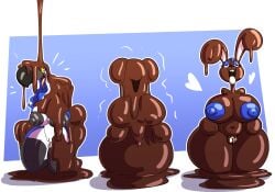 2025 anthro areola avian beak bedroom_eyes big_beak big_breasts bird black_areola black_nipples blue_areola blue_background blue_body blue_hair blue_nipples breasts buckteeth candy chocolate chocolate_bunny closed_eyes covered_in_chocolate dessert digital_drawing_(artwork) digital_media_(artwork) easter eyelashes eyeshadow female food food_creature genitals hair hi_res holidays huge_breasts lagomorph leporid living_candy living_chocolate makeup mammal multicolored_body narrowed_eyes navel nipples open_mouth paws puddle pussy rabbit rabbit_ears reina_(sachasketchy) sachasketchy seductive simple_background smile solo species_transformation teeth thick_thighs tongue tongue_out toucan transformation transformation_sequence white_background white_body wide_hips