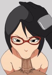 1boy 1boy1girl 1girls 2d :>= animated armwear black_eyes black_hair blowjob blowjob_face boruto:_naruto_next_generations completely_nude completely_nude_female dark-skinned_male dark_skin erection eyewear faceless_male fellatio female_focus glasses gloves hand_on_head interracial light-skinned_female light_skin long_hair looking_at_viewer male_pov murasaki_(pixiv57802261) nakadashi naked naruto naruto_(series) nude nude_female oral oral_sex parted_bangs penis penis_in_mouth petite pov pov_eye_contact pubes pubic_hair pubic_hair_in_mouth red-framed_glasses saliva saliva_on_penis saliva_trail sarada_uchiha shoulder_length_hair stray_pubic_hair