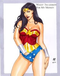 10s 2010 amazon artist_logo black_hair blue_eyes bracers chris_foulkes cleavage corset cropped_legs crown dc dc_comics earrings english_text hand_in_panties long_hair superheroine tiara wonder_woman wonder_woman_(series)