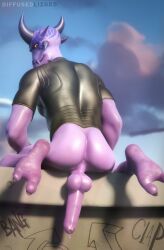 ass backsack balls big_ass big_butt big_penis butt clothing diffusedlizard feet fortnite gay kymera_(fortnite) male male_only outside penis solo submissive submissive_male suit