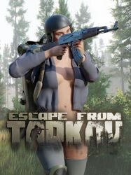 army army_uniform backpack clothed_female escape_from_tarkov female forest gretdb gun helmet knife military poster