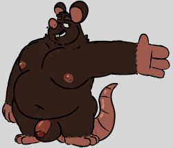 2022 anthro balls belly brown_body charmcharmcharm flaccid genitals hi_res humanoid_genitalia humanoid_hands humanoid_penis male mammal moobs murid murine navel nipples overweight overweight_male penis rat rodent solo