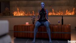 1girls 3d 3d_(artwork) anal asari banap barefoot big_bulge blender blender_(software) blue_skin bulge buttplug dress feet female female_only huge_buttplug legs_apart liara_t'soni mass_effect presenting sitting sitting_on_dildo solo tight_clothing toes triple_buttplug