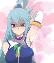 1girls aqua_(konosuba) armpit_fetish armpits big_breasts blue_eyes blue_hair brainwashing eyebrows_visible_through_hair femdom goddess hair_ornament heart hypnosis hypnotic_smell kono_subarashii_sekai_ni_shukufuku_wo! long_hair looking_down musk pendant ribbon sleeves smell smirk smug sparkle uncaring white_background ze_r0_ze_r0