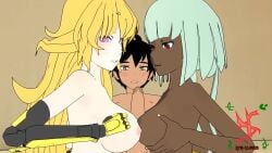 1boy 2022 2girls 3d animated black_hair blonde_hair breasts collaborative_paizuri collaborative_titfuck dark-skinned_female dark_skin double_paizuri emerald_sustrai female green_eyes green_hair human larger_female long_hair male nipples no_sound nude older_female oscar_pine paizuri penis purple_eyes red_eyes rwby sfmslayer shorter_than_30_seconds smaller_male source_filmmaker tagme video yang_xiao_long younger_male