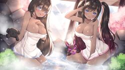 2girls blue_eyes dark-skinned_female dark_skin multiple_girls trinity_infinity virtual_youtuber