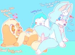 2022 animal_crossing breasts canine domestic_dog dsmm dsmm_(artist) golden_retriever goldie_(animal_crossing) nintendo nipples penis pussy skye_(animal_crossing) thick_thighs thighs tongue tongue_out wolf