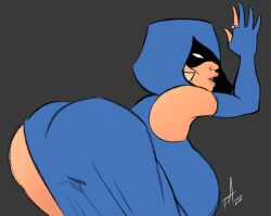 1girls ass big_ass big_breasts breasts clothed clothed_female dc dc_comics earrings female female_only fingerless_gloves gloves hands_on_wall hood no_panties pranky rachel_roth raven_(dc) raven_(dc)_(classic) ring straight_hair superheroine teen_titans