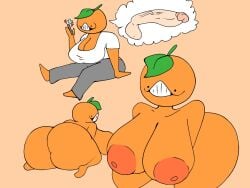 anthro ass big_ass big_breasts breasts clothed female fruit fruit_humanoid nipples orange orangejuicemann phone plant plant_girl plant_humanoid tagme thinking thought_bubble