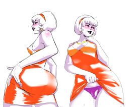 1girls 2022 ass black_lipstick blush breasts bubble_butt dress dress_lift erect_nipples erect_nipples_under_clothes fat_ass homestuck looking_at_viewer looking_back lysanthum ms_paint_adventures necklace nipples nipples_visible_through_clothing panties pink_eyes pink_lipstick rose_lalonde short_hair smile solo sweat thick_thighs upskirt white_background white_hair white_skin wide_hips