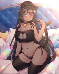 1girls big_breasts breasts cat_lingerie cute dark-skinned_female dark_skin female kneeling looking_at_viewer navel solo solo_female trinity_infinity virtual_youtuber