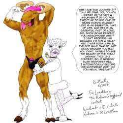 © 1:1 2007 2_toes 3_fingers 3_toes 4_fingers abs anthro antlers bell black_speedo bottomless bottomless_male bovid brown_body brown_fur capreoline caprine cervid clothed clothing dialogue dildo duo embrace eunuch feet fingers flexing forced fur gender_confusion hair hooves horn hug larger_male leg_hug male male/male mammal moose on_one_leg pink_hair polo_shirt rant rape sex_toy shaved_pussy sheep shirt simple_background size_difference smaller_male speech_bubble speedo speedo_only standing swimwear symbol text toes topwear traditional_media_(artwork) wall_of_text white_background white_body white_clothing white_fur white_hair white_shirt white_topwear wool_(fur)