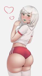 1girls ass big_ass blush blushing_at_viewer eye_contact fat_ass female female_only green_lipstick gufa_(rangeunlimited) gym_shorts heart heart honeyshaman light-skinned_female light_skin lipstick looking_at_viewer looking_back original_character shorts solo solo_female tagme thighhighs thighs white_background white_hair white_shirt ych yellow_eyes