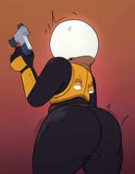 1boy armor ass backsack big_ass big_butt bubble_ass bubble_butt bulge chunknudies commando_(risk_of_rain) femboy girly gun helmet hopoo_games huge_ass looking_back male male_only risk_of_rain risk_of_rain_2 tagme