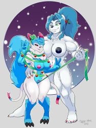 3:4 3_fingers 3_toes absurd_res anthro anthro_on_anthro bandai_namco bedroom_eyes bellamon big_breasts blue_hair breasts canid christmas claws crossover digimon digimon_(species) duo eeveelution fan_character feet female female/female fingers fur genitals green_eyes hair hi_res holidays human humanoid_genitalia hybrid interspecies looking_at_viewer mammal ms._cotton muscular muscular_female narrowed_eyes nintendo nude one_eye_closed pink_tattoo pokémon_(species) pokemon polar_bear pubic_tattoo pussy renamon savageshark seductive size_difference smile smiling_at_viewer sylveon tattoo toes ursid ursine video_games white_body white_fur