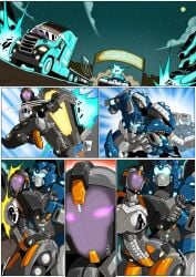 1boy 1boy1girl 1girls anthro arrest ass autobot big_ass big_breasts big_butt black_betty blue_eyes breasts caught cleavage comic comic_page confused confused_look confusion cybertronian decepticon detailed_background fan_character female female_focus femsub larger_male mad-project male maledom purple_eyes robot seducing seductive seductive_look smaller_female temptation transformers visor