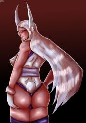 ass blush bunny_ear bunny_girl corvo_caotico dark-skinned_female dark_skin looking_back miruko my_hero_academia rumi_usagiyama white_hair