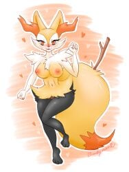 anthro blush braixen buutymon female fox furry large_breasts open_mouth orange_eyes pokémon_(species) pokemon pokemon_(species) pokemon_xy pussy tail wide_hips yellow_fur