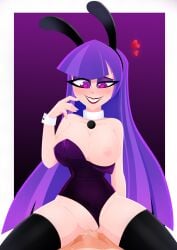 areolae bunny_ears bunny_girl bunnysuit cowgirl_position dc dc_super_hero_girls heart-shaped_pupils light-skinned_female partial_male penetration pov purple_hair simple_background straight_hair very_long_hair xan-gelx(xan) zatanna zee_zatara