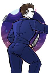 ass bulge dead_by_daylight flirting_with_viewer from_behind halloween_(series) innuendo male male_only michael_myers pinup pinup_pose suggestive_pose