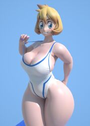 3d alternate_breast_size big_breasts breasts clothing competition_swimsuit cowboy_shot curvaceous female game_freak high_resolution hips huge_breasts kasumi_(pokemon) large_breasts legs misty_(pokemon) muscle nintendo one-piece_swimsuit orange_hair pokemon pokemon_(game) pokemon_gsc pokemon_hgss simple_background smile solo standing swimsuit tank_suit usukeninja white_swimsuit wide_hips