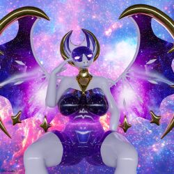 3d absurd_res anthro clothing female galaxy generation_7_pokemon gold_(metal) hi_res kurolatex latex legendary_pokemon lunala nintendo pokemon pokemon_(species) rubber rubber_clothing rubber_suit solo