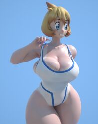 3d alternate_breast_size blue_eyes breasts clothing competition_swimsuit cowboy_shot curvaceous female game_freak high_resolution hips huge_breasts kasumi_(pokemon) large_breasts legs misty_(pokemon) muscle nintendo one-piece_swimsuit orange_hair pokemon pokemon_(game) pokemon_gsc pokemon_hgss simple_background smile solo standing swimsuit tank_suit thick_thighs thighs usukeninja white_swimsuit wide_hips