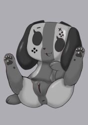 ahkin anthro anus canid canine canis clitoris domestic_dog fangs female fur furry genitals grey_background grey_body grey_fur legs_up mammal monochrome nintendo nintendo_switch open_mouth open_smile pawpads paws pussy semi-anthro simple_background sitting smile solo spread_legs spreading switch_dog video_games