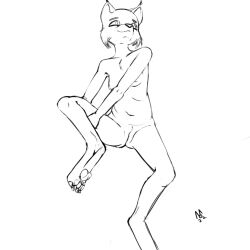 1:1 2022 anthro bent_legs breasts claws felid feline female genitals lynx mammal monochrome musso navel nipples nude pawpads paws pussy simple_background sketch solo teenager white_background young