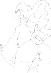 ahkin anus ass background clitoral_hood female genitals hi_res leaning leaning_forward legendary_pokémon looking_back monochrome nintendo nude pokémon_(species) pokemon pokemon_only presenting presenting_hindquarters pussy reshiram simple_background solo video_games white