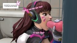 3d asian blizzard_entertainment blowjob brown_eyes brown_hair burgundy_hair canine_penis cum_in_mouth cum_in_throat cum_inside d.va dark_nipples deep_blowjob deepthroat eviltoastedmw exposed_breasts exposed_pussy fellatio fringe glory_hole highres imminent_anal imminent_sex imminent_vaginal kneeling korean naked nipples oral overwatch petite surprised throat_barrier throat_penetration toilet werewolf