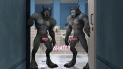 2boys 3d canine_penis eviltoastedmw furry glory_hole highres male_only naked toilet werewolfr worgen world_of_warcraft