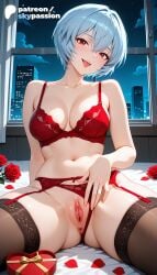 1girls 2026 ai_assisted ai_generated anime artist_name breasts bust cityscape explicit female_genitalia flower garter_belt garter_straps genitals gift hi_res high_quality high_resolution highres looking_at_viewer moonlight navel neon_genesis_evangelion night night_sky patreon patreon_username petals pussy rebuild_of_evangelion red_bra red_eyes red_flower red_panties red_rose rei_ayanami rose rose_petals rose_print short_hair sky skypassion solo stable_diffusion thorns uncensored_pussy uncensored_vagina underwear valentine's_day valentines_day vase watermark window