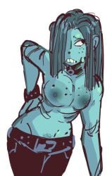 1girls big_nipples blue_hair blue_skin breasts breasts_out edit friday_night_funkin friday_night_funkin_mod her_(scary_hour) nipples pants pubic_hair scary_hour screencap screenshot screenshot_edit self_upload shirtless solo_female solo_focus tagme