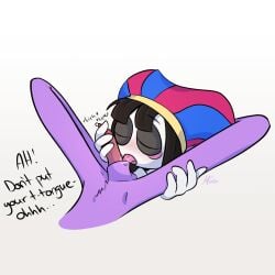 1:1 1boy 1girls 4_fingers absurd_res animal_genitalia animal_penis anthro blush bodily_fluids closed_eyes crotch_tuft dialogue dripping duo female fingers genital_fluids genitals glitch_productions hand_on_leg hand_on_penis hand_on_thigh hi_res humanoid jax_(tadc) jax_(the_amazing_digital_circus) lagomorph lagomorph_penis leporid licking male male/female mammal moan onomatopoeia open_mouth oral partially_offscreen_character penile penis penis_lick pomni pomni_(tadc) pomni_(the_amazing_digital_circus) precum precum_drip rabbit saliva screaming_alice sex sheath sheath_lick slim sound_effects text the_amazing_digital_circus tongue tongue_out tuft