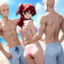 2boys ai_generated beach bitch faceless_male gundam gundam_00 imminent_rape mobile_suit_gundam nena_trinity tagme