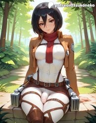 1futa 2026 ai_assisted ai_generated anime artist_name attack_on_titan belt black_hair branch bush explicit foliage forest futanari hi_res high_quality high_resolution highres jacket jungle leaf mikasa_ackerman nature outdoors paradis_military_uniform patreon patreon_username penis scarf shingeki_no_kyojin short_hair sitting solo stable_diffusion tanzaku tsukoneko watermark
