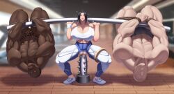 1girls 2boys baki baki_no_context baki_the_grappler bald big_breasts biscuit_oliva black_hair blue_eyes breasts censored cleavage dark-skinned_male dark_skin dildo facial_hair female grappler_baki gym hair_ornament huge_breasts julius_reinhold kengan_(series) kengan_ashura large_breasts leggings lifting lipstick looking_at_viewer male medium_hair muscle muscles muscular muscular_female muscular_male nanquanzl oppai ponytail pussy restrained rope sex_toy short_hair spiked_dildo spikes sports_bra tied_up topless underwear upside-down vagina weightlifting white_body white_skin