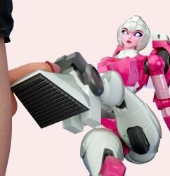 1boy 1girls 3d alien_girl arcee arcee_(g1) arcee_(g1)_(trawert) blender_cycles cybertronian feet_focus glowing_eyes robot_girl robot_humanoid transformers unknown_artist