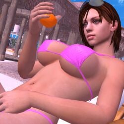 3d alcohol beowulf69 big_breasts bikini blue_eyes brown_hair capcom eyewear_on_head jill_valentine jill_valentine_(julia_voth) panties pool poolside resident_evil resident_evil_remake sunglasses_on_head