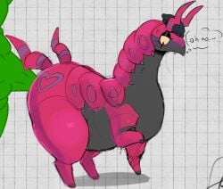 3rd 3rd_party_edit ass fart fart_cloud fart_fetish farting fat fat_ass gas gassy gassy_female giant_ass giant_butt green_fart green_fart_cloud heart heart_on_butt hyper_ass hyper_butt nervous nervous_expression nervous_face nervous_sweat obese pink_skin pokemon pokemon_(species) scolipede speech speech_bubble sweat sweatdrop sweating thicc