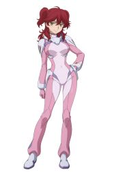 ai_generated female_villain freckles freckles_on_face ginger ginger_female ginger_hair gundam gundam_00 hair_between_eyes hazel_eyes large_breasts mecha_pilot_suit mobile_suit_gundam nena_trinity pilot_suit tagme twintails twintails_(hairstyle) villainess yellow-eyed_female yellow_eyes