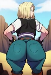 1girls ai ai_generated android_18 ass_focus back_view behind_view big_ass big_butt bubble_ass bubble_butt bwl_(style) dragon_ball dragon_ball_z female female_focus female_only looking_at_viewer novelai solo thick_thighs