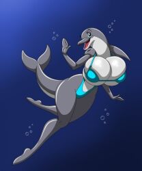 1girls 2d anthro big_breasts bikini breasts cute dolphin ocean solo wolfdan86